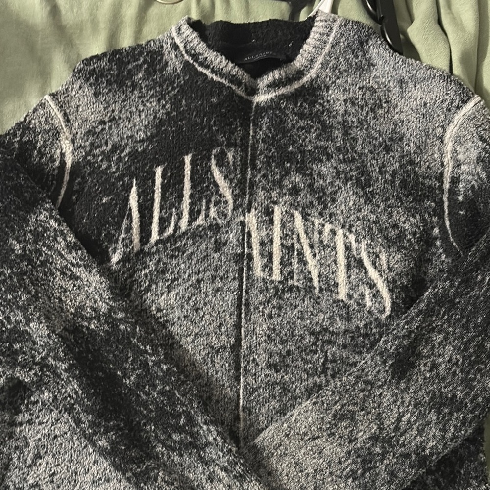 All Saints Black and Gray Zip Up Sweater